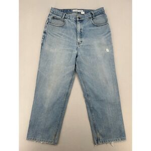 Cherokee Regular Fit Light Wash Denim Jeans Blue Straight Leg Frayed Hem 34x32